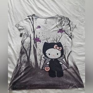 Hello Kitty Halloween Vampire Graphic Tee - White & Black with Pink Accents